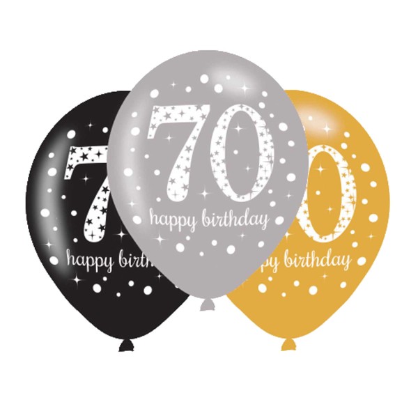 6 Latexballons Sparkling Birthday 70 Jahre 27,5 cm