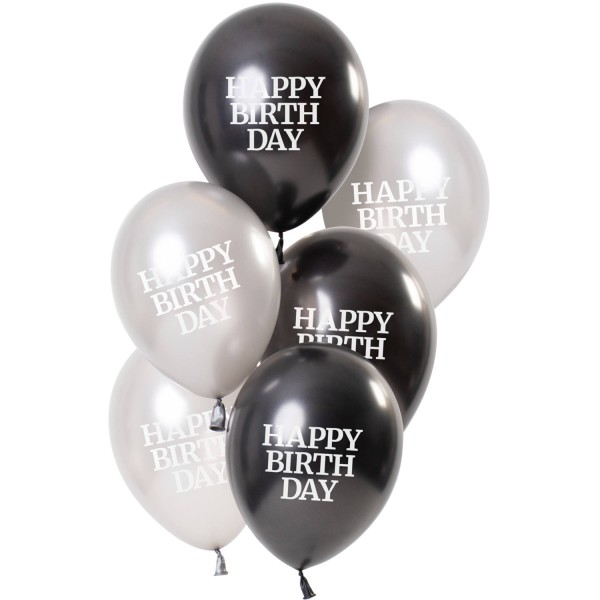 Luftballon Happy Birthday Glossy Black 6 stk 23 cm