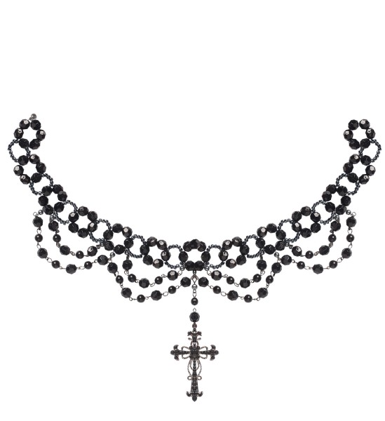 Gotische Halskette mit perlendekoriertem Kreuz
