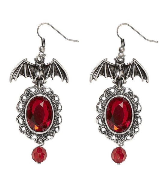 Ohrringe Fledermaus mit roten Juwelen