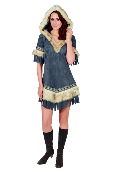 Indianerin Kleid mit Kapuze und Fellbesatz