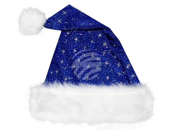 Weihnachtsmannmütze blau mit Pelzrand und Glitzer