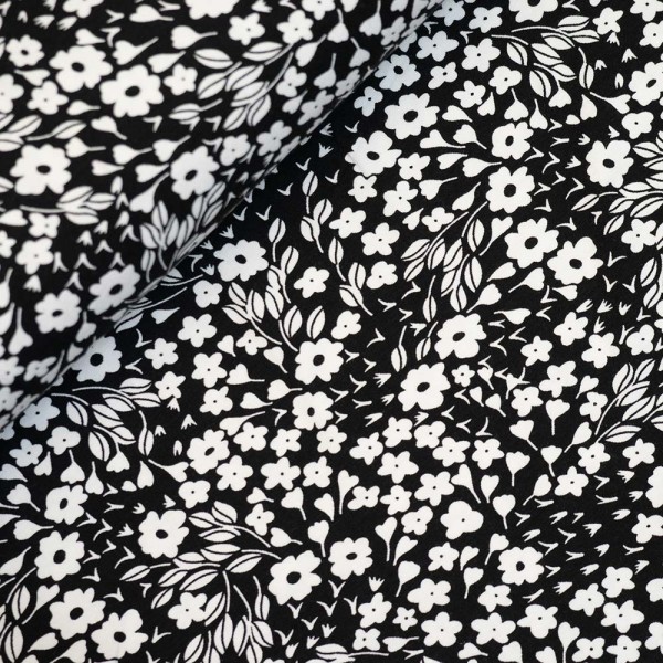 Stoff Jersey Blumen schwarz/weiß Meterware