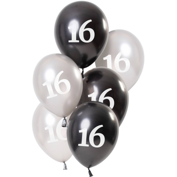 Luftballons 16 Jahre schwarz silber