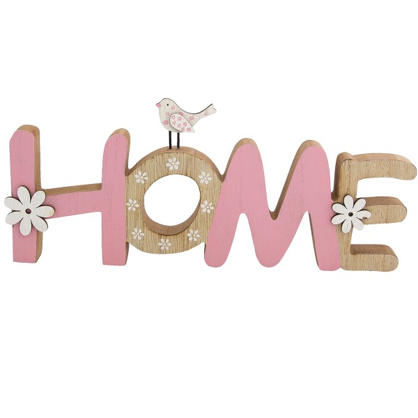 Schriftzug Home Holz mit Vogel rosa 30x12,5 cm